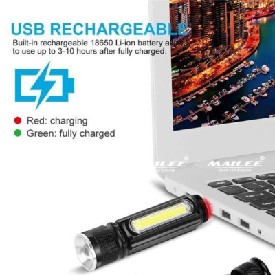 Đèn pin siêu sáng cầm tay bóng LED LD-T6 thân nhôm có zoom quang học đế hít nam châm, 800 lumens, tối đa 10h sử dụng - Mai Lee