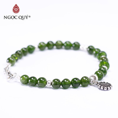  Vòng tay đá Diopside phối charm hoa hướng dương size hạt 5mm mệnh hỏa, mộc - Ngọc Quý Gemstones