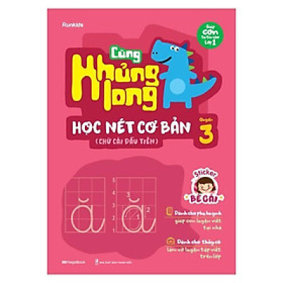 Sách - Cùng Khủng Long Học Nét Cơ Bản Quyển 3 - Chữ Cái Đầu Tiên - Sticker Bé Gái - Megabook
