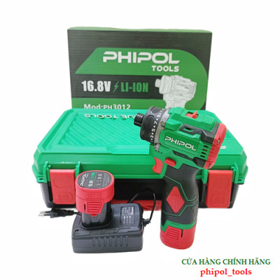 Combo Máy chuyên vít 21 cấp trượt dùng pin PHIPOL TOOLS PH3012 có chỉnh tốc, kèm 2 pin và sạc - Hàng Chính Hãng