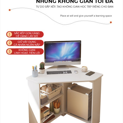 Bàn làm việc góc tường có chỗ để cây máy tính, bàn học sinh, bàn sinh viên, bàn văn phòng tiết kiệm diện tích - GP386