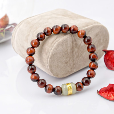 Vòng tay phong thủy Mắt hổ đỏ 8 mm + Lu ngọc