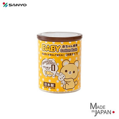 Hộp tăm bông ngoáy tai kháng khuẩn cao cấp dành cho bé hàng chính hãng Sanyo Nhật Bản - Made in Japan