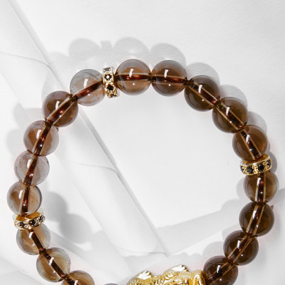 Vòng tay thạch anh ám khói mix tỳ hưu bọc vàng 24k Ngọc Quý Gemstones