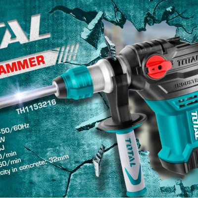 Máy khoan đục bê tông 1500w Total TH1153216 (tặng thước cuộn tự động Tolsen 36012 3Mx16mm)- Hàng chính hãng