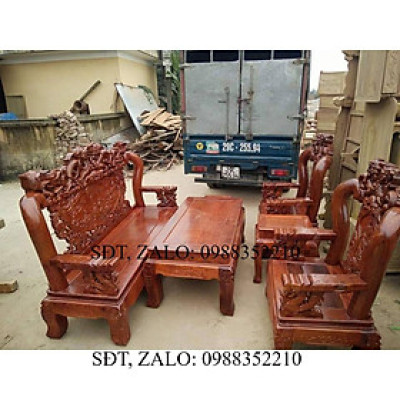 Bộ Bàn Ghế Đồng Kỵ Rồng Bát Tiên Gỗ Hương Vân