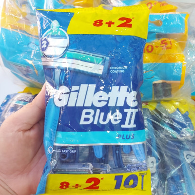 Dao cạo râu cán xanh Gillette Blue II 8+2 ( Dao cạo râu cán xanh gói 10 cây siêu tiện lợi)