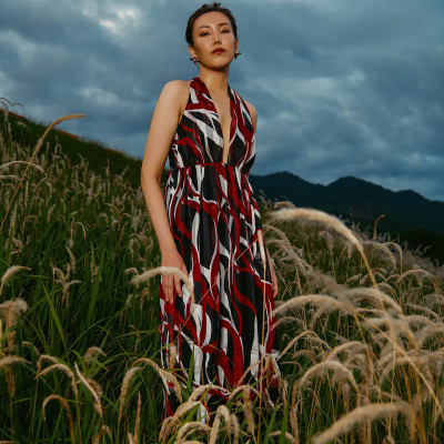 Đầm Maxi Dạ Yến, Đầm Maxi Cổ Yếm Hở Lưng DRE266 thời trang thiết kế Hity