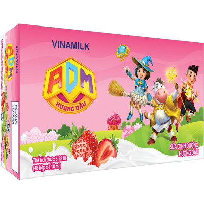 Thùng 48 Hộp Sữa dinh dưỡng Hương Dâu Vinamilk ADM (110ml)
