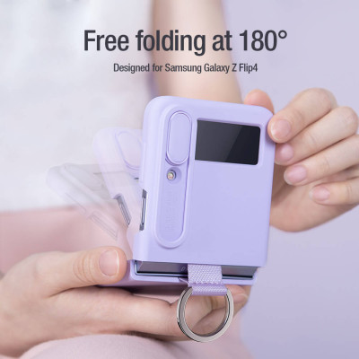 Ốp lưng iRing chống sốc silicon cho Samsung Galaxy Z Flip 4 có nắp đậy bảo vệ Camera hiệu Nillkin Camshield Silky Silicon Case - chống sốc cực tốt, chất liệu cao cấp, trang bị iring đeo tay chống rơi rớt - Hàng nhập khẩu