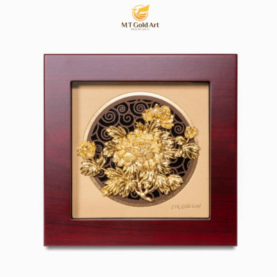 Tranh hoa mẫu đơn dát vàng (20x20cm) MT Gold Art- Hàng chính hãng, trang trí nhà cửa, phòng làm việc, quà tặng sếp, đối tác, khách hàng, tân gia, khai trương 