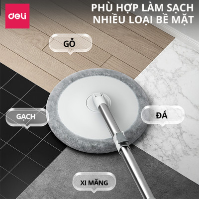 Bộ Cây Lau Nhà Tách Nước Bẩn Deli Gập 90 Độ Có Thùng Lau Nhà Tự Vắt Thông Minh, Chổi Lau Nhà 360 Độ