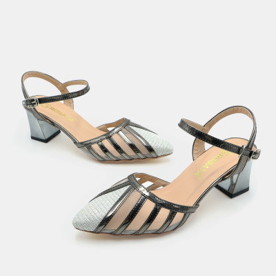 Giày cao gót nữ đẹp đế vuông 6 phân hàng hiệu rosata hai màu chì đồng thời trang cao cấp ro526