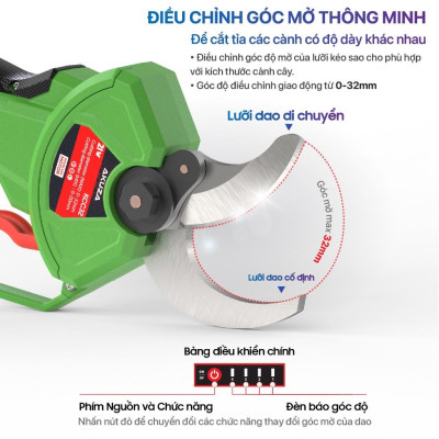 KÉO CẮT CÀNH PIN 21V ( XANH LÁ GALAXY ) AKUZA KCC32 - HÀNG CHÍNH HÃNG