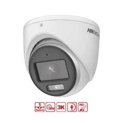 Camera HDTVI có màu ban đêm 5MP HIKVISION DS-2CE70KF0T-MFS Có màu đêm 3K, tích hợp mic, đèn 20m, chuẩn chống nước IP67 - Hàng chính hãng