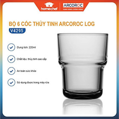 Bộ 6 cốc (ly) thủy tinh thấp Arcoroc Log T Grey V4295, dung tích 220ml, dùng máy rửa bát | Hàng chính hãng