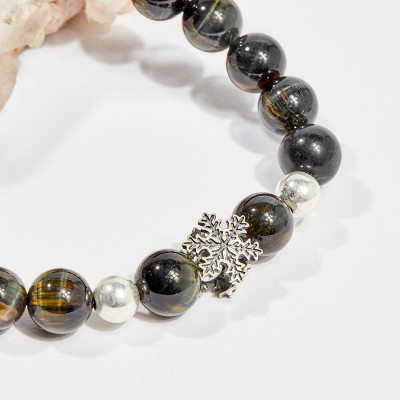 Vòng tay phong thủy nữ đá mắt hổ xanh đen charm bạc 8mm mênh thủy , mộc - Ngọc Quý Gemstones