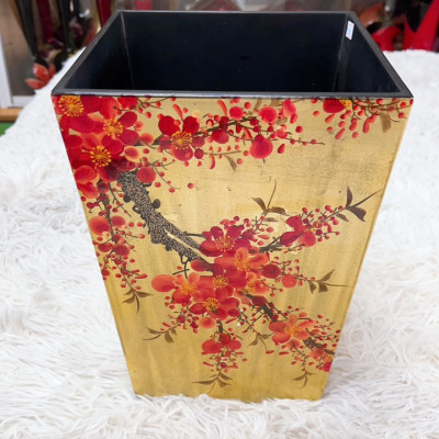 Thùng rác / Chậu hoa sơn mài dát vàng cẩn trứng sang trọng