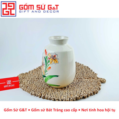Lọ hoa dáng phích vai vuông vẽ hoa loa kèn Gốm Sứ G&T