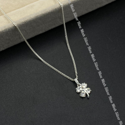 Dây Chuyền Bạc 925 Cỏ 4 Lá Đính Đá Bạc Hiểu Minh DMD543 