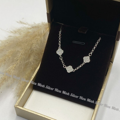 Lắc Tay Nữ Bạc Ta Cỏ Bốn Lá Đá Trắng BẠC HIỂU MINH LTU647 