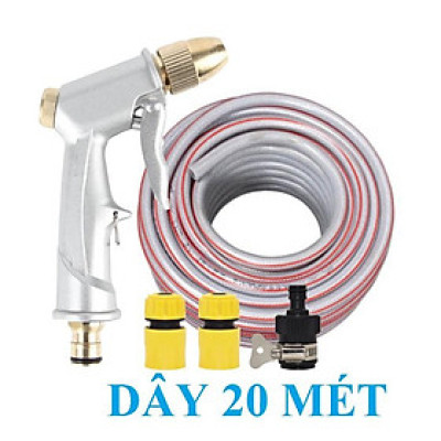 Bộ dây vòi xịt nước ️ , tăng áp 3 lần, loại 20m 206701-1 đầu đồng,cút,nối nhựa đen + mở chai