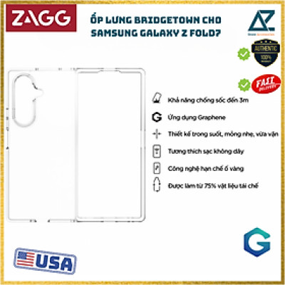 Ốp lưng trong suốt bảo vệ ZAGG Bridgetown/ Bridgetown Snap sạc từ tính cho Samsung Galaxy Z Fold 7 chống ố vàng, va đập và trầy xước_ Hàng Chính Hãng