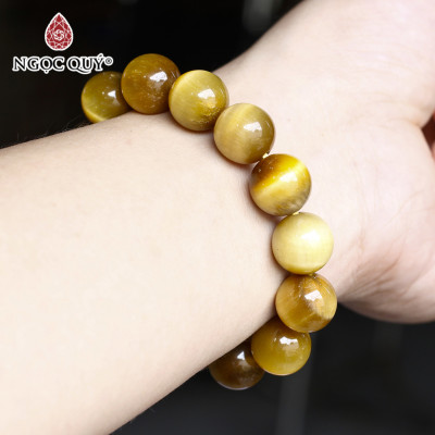 Vòng tay trơn đá thạch mắt hổ vàng tâm size hạt mệnh thổ , kim - Ngọc Quý Gemstones