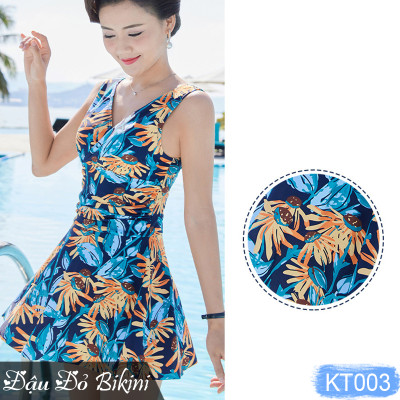 Bộ bơi trung niên dáng váy cộc tay, quần sooc đùi trong, màu sắc trang nhã phù hợp cho các mẹ & các bà, chất thun bơi Lycra dày đẹp | KT003