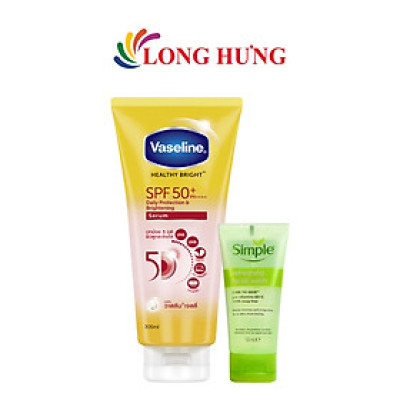 Combo Tinh chất dưỡng thể chống nắng Vaseline Healthy Bright SPF 50+(300ml) + Sữa rửa mặt Simple Refreshing Facial Wash (50ml) - Hàng chính hãng