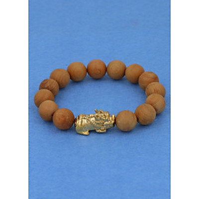 Vòng tay gỗ ngọc am 12 ly - cẩn Tỳ Hưu inox vàng VGGATHV12