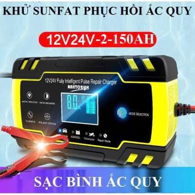 Sạc Ắc Quy Foxsur Thông Minh 12V–24V - 150Ah Hàng Nhật- Tự Ngắt, Khử Sunfat, Phục Hồi Ắc Quy Siêu Hiệu Quả , đèn ốp trần