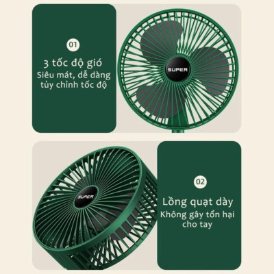 Quạt Tích Điện Để Bàn Mini Gấp Gọn - Xoay 360 Độ, 3 Tốc Độ, Pin Dung Lượng Lớn