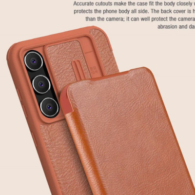 Bao da cho SamSung Galaxy S24 FE chính hãng Nillkin QIN có nắp trượt bảo vệ camera sau - Hàng chính hãng