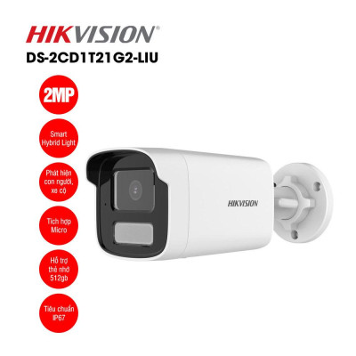 Camera IP HIKVISION thân trụ DS-2CD1T21G2-LIU 2MP hồng ngoại 50m, Micro thu âm, Cảnh báo chuyển động, đèn kép ,.-Hàng chính hãng