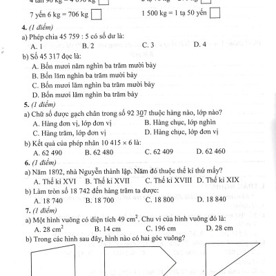 Bộ Đề Kiểm Tra Môn Toán Lớp 4 Tập 1 (Dùng Kèm SGK Kết Nối Tri Thức Với Cuộc Sống) - HA