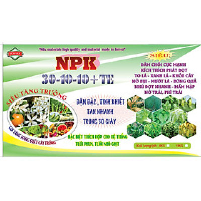 XÔ 15 KG PHÂN BÓN TĂNG TRƯỞNG NPK 30-10-10 TE