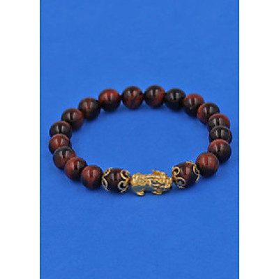 Vòng đeo tay đá Mắt Hổ Đỏ Đen 8 ly - cẩn Tỳ Hưu Phong Thủy inox vàng VMHOETHHKV8 - hợp mệnh Hỏa, mệnh Thổ