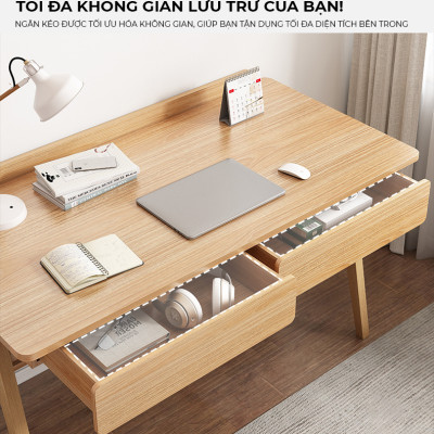 Bàn làm việc, bàn học thiết kế đa năng kèm ngăn kéo và kệ để đồ chất liệu gỗ MDF thương hiệu IGA - GP376