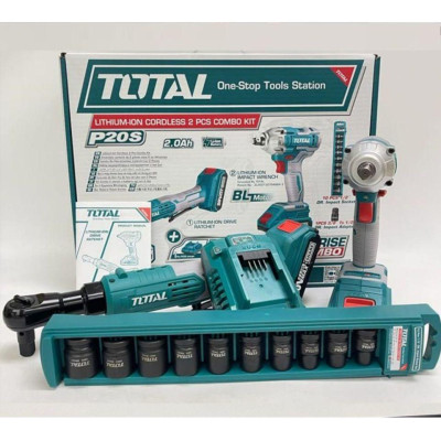 BỘ COMBO MÁY SIẾT BULOONG TIWLI2038  & TDRLI206015 DÙNG PIN 20V (2 pin 20V -2.0Ah + sạc) TOTAL TOSLI23043 - HÀNG CHÍNH HÃNG