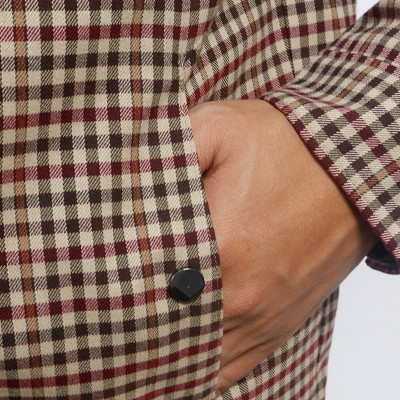 Áo Jacket nam 2 lớp cổ trụ Novelty Casual xanh caro nhỏ màu nâu NJKMCNMT3B2305242