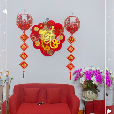 Vòng trang trí Tết - Khung decor hoa -Kích thước 40cm - Cây giả, hoa lụa Decor trang trí nhà cửa