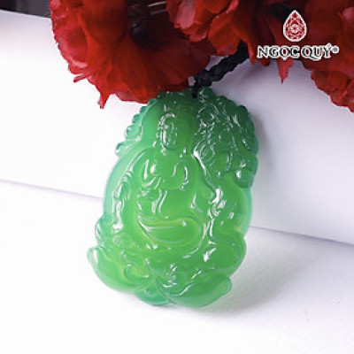 Mặt dây chuyền phật bà cưỡi rồng đá mã não xanh 54x44x9mm mệnh hỏa, mộc - Ngọc Qúy Gemstones