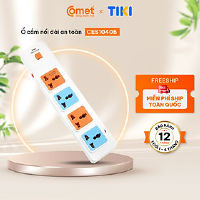 Ổ Cắm Điện Nối Dài COMET CES10405 Dây Dài 5M, 4 Lỗ 3 Chấu, Chất Liệu Nhựa Pp Chống Cháy, Có Cầu Chì Bảo Vệ