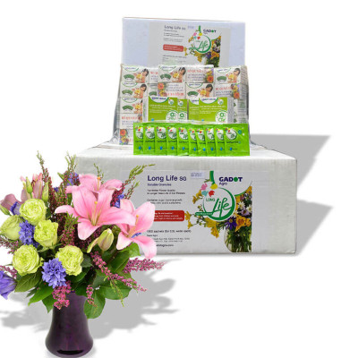 Giá Sỉ Thuốc dưỡng hoa Longlife Gói 5gr (1 thùng 1.000 gói) Hiệu LongLife Israel là bí quyết giúp hoa cắm bình lâu tàn và 14 ngày không thay nước mới tại vưa sỉ hoa