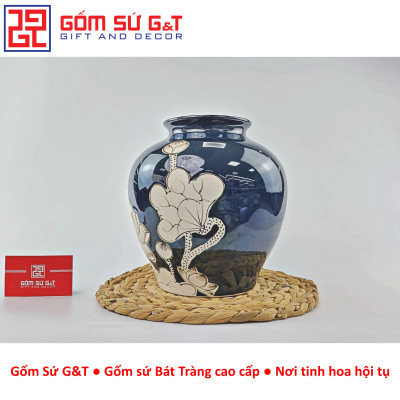 Lọ hoa men hỏa biến dáng vò vẽ sen Gốm Sứ G&T