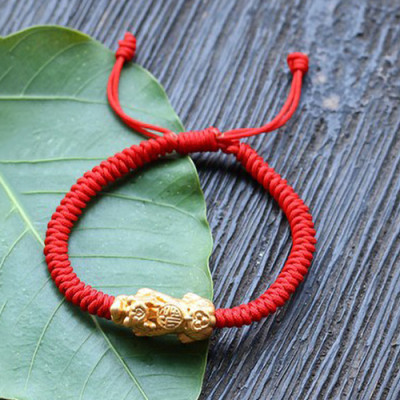 Vòng kết dây đỏ phối tỳ hưu mạ vàng 24k - Ngọc Qúy Gemstones