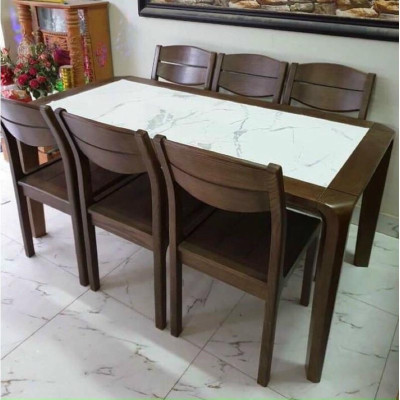 Mẫu Bàn Ăn Gỗ Mặt Đá 6 Ghế Đẹp