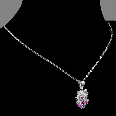 Dây Và Mặt Dây Chuyền Trẻ Em Bạc Hiểu Minh DTE056 mèo kitty đá đỏ
