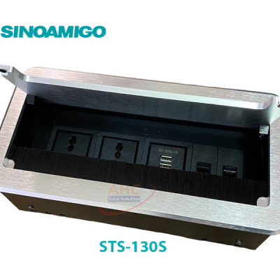 Hộp ổ cắm điện, mạng, USB âm bàn Sinoamigo STS-130S, chất liệu nhôm xước màu bạc, nắp mở lật tiện dụng - Hàng chính hãng